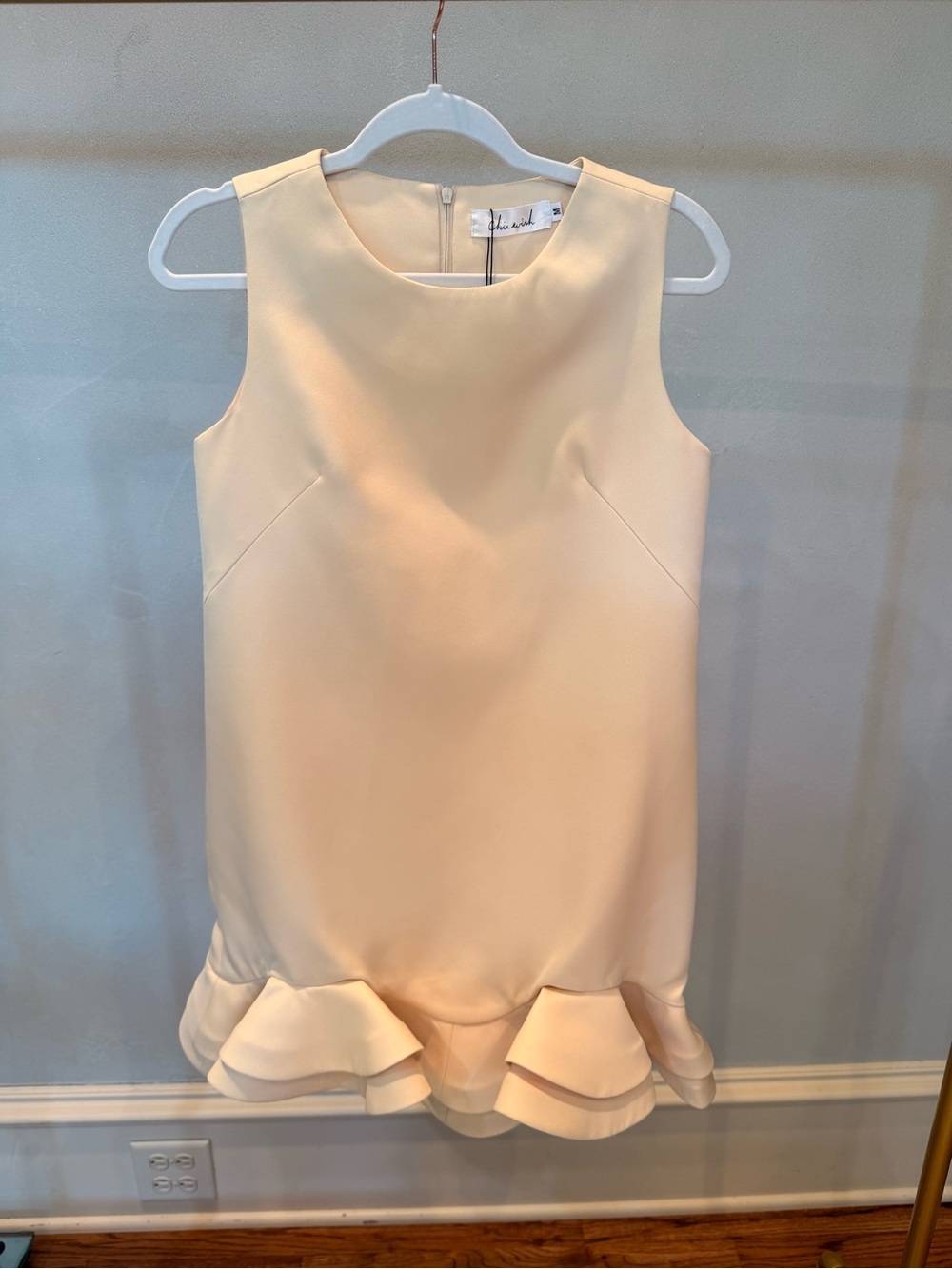 Chicwish Cream Sleeveless Ruffle-Hem Shift Dress
